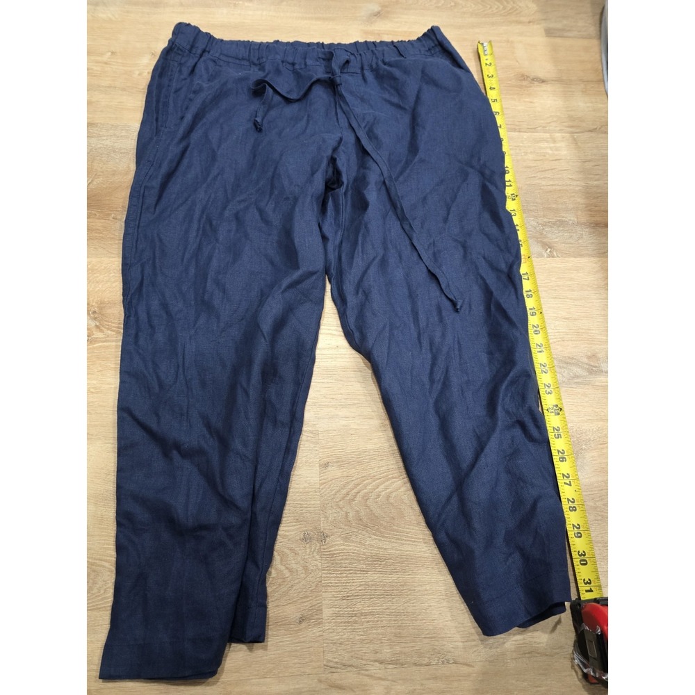 Allen Allen Women's L 100%‎ Linen Drawstring Pants Navy Blue LL11040-NR Beach...